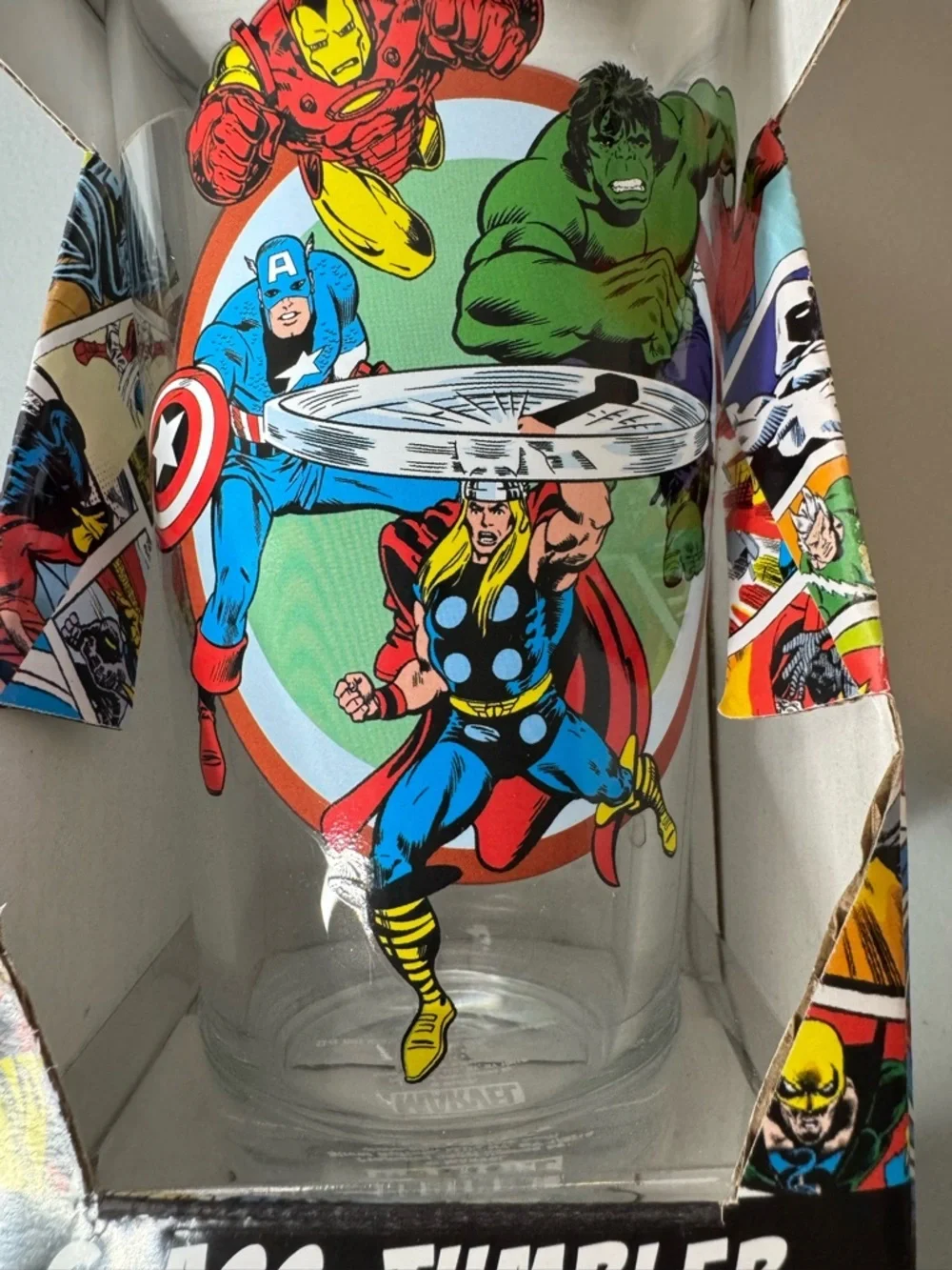 Marvel classic Comic Panel Glass Tumbler drinking cup Thor iron man hulk captain - Picture 2 of 3